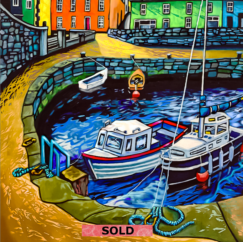 Carnlough Harbour 50 X 50 cm Oil on Canvas